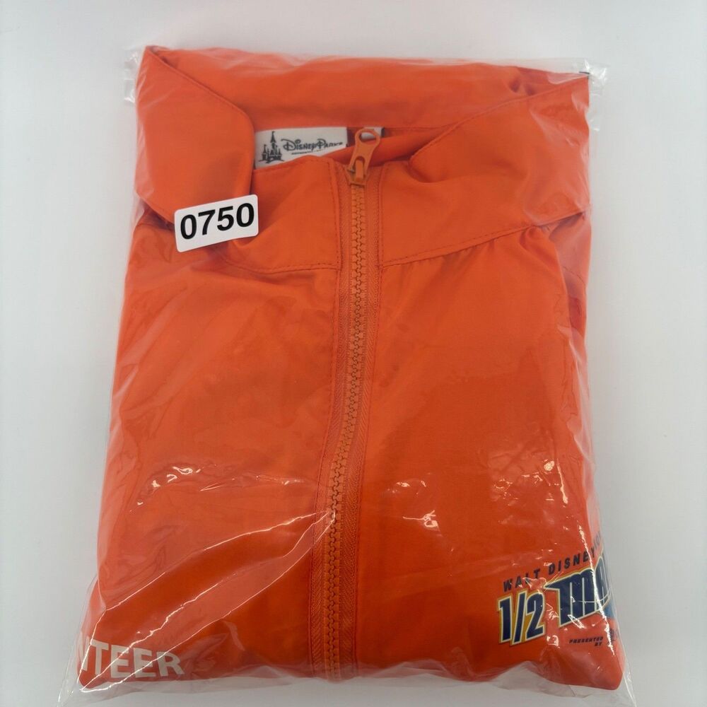 Disney Parks Half Marathon Volunteer Jacket XL Orange 2014 Reflective EUC Hood - Picture 13 of 13